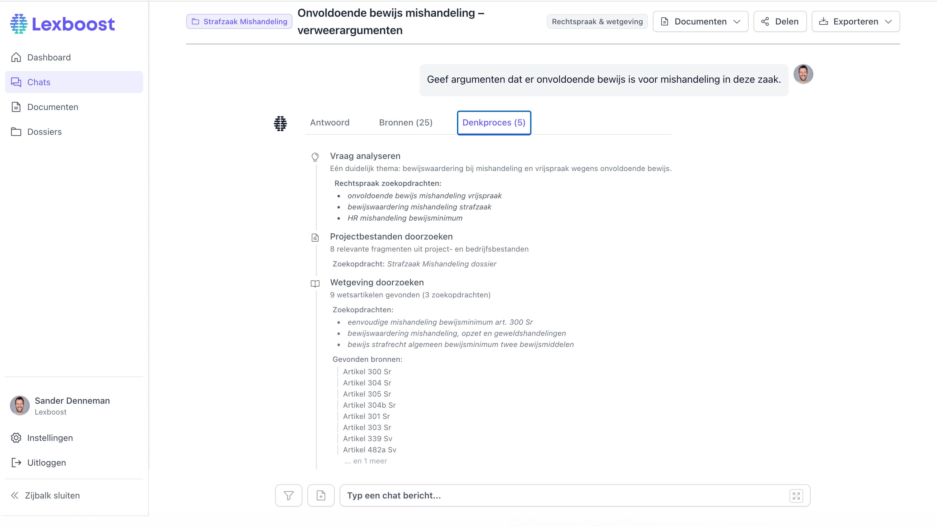 Lexboost V2 AI denkstappen in chat